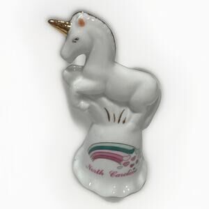 Ceramic Bell Unicorn North Carolina Rainbow with Hearts Souvenir Decoration